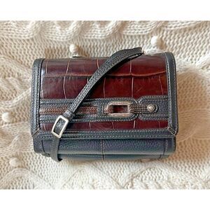 Brighton Leather Fold Over Snap Closure Organizer Wallet Adj Strap Crossbody Bag